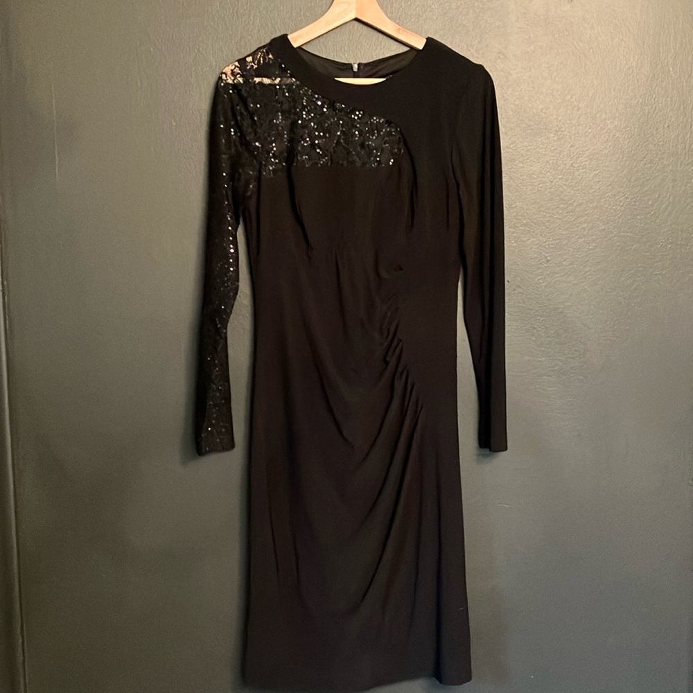 Scarlett Black Lace Sequined Long Sleeve Dress